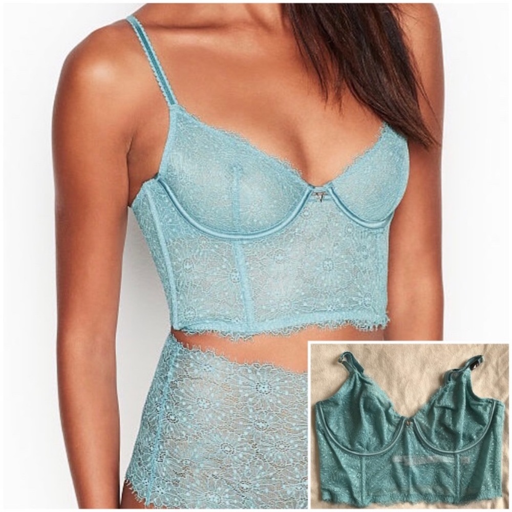 38D mint daisy lace long line unlined demi bra
